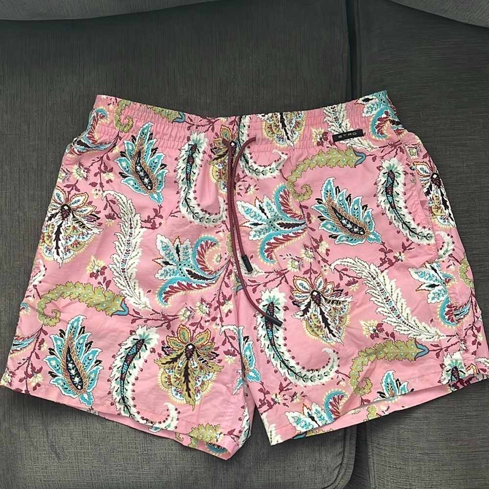 ETRO Pink paisley men’s swim trunks with pouch size M